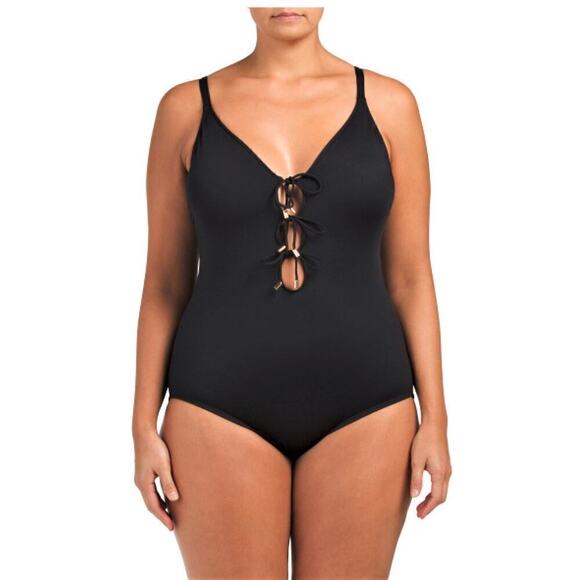 New! La Blanca Women's Plus Tummy Control Lace-up Front One-piece Swimsuit